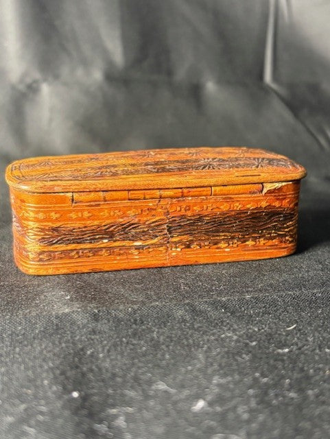 Antique Wooden Snuff & Trinket Box with Starburst Lid