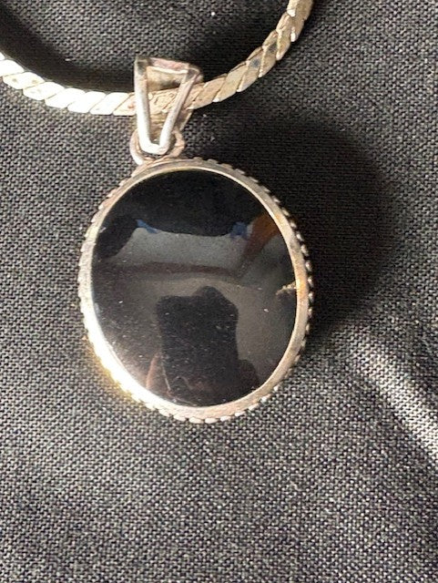 Vintage Reversible Pendant — Black Onyx & Pink Quartz, Silver-Toned